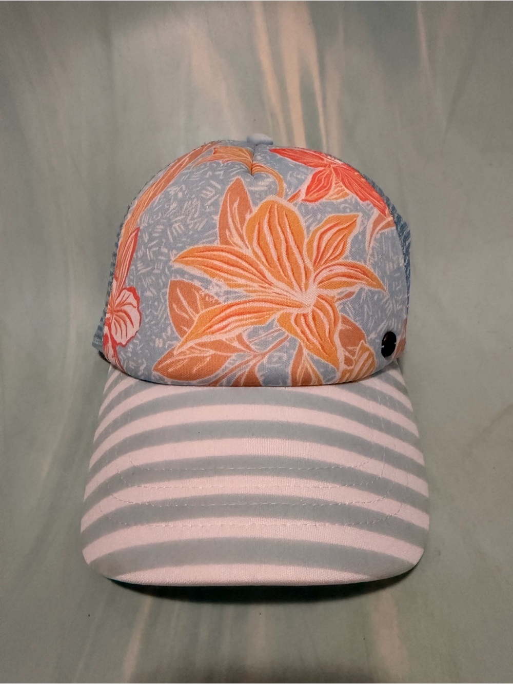 Roxy Floral Stripe Trucker Hat - Blue & Orange